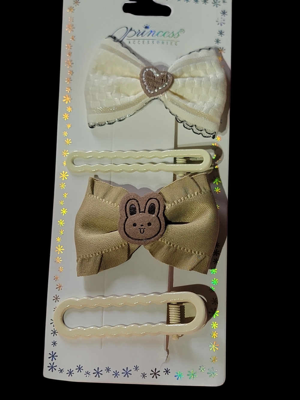 Bow Hair Clip Set - Cream & Tan